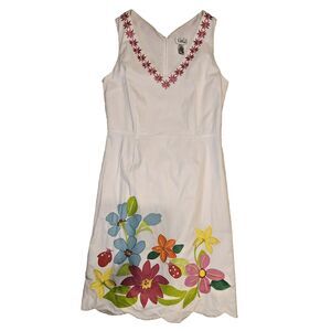 Vintage Lilly Pulitzer White Label Brice Dress Embroidered Floral Ladybug Sz 8